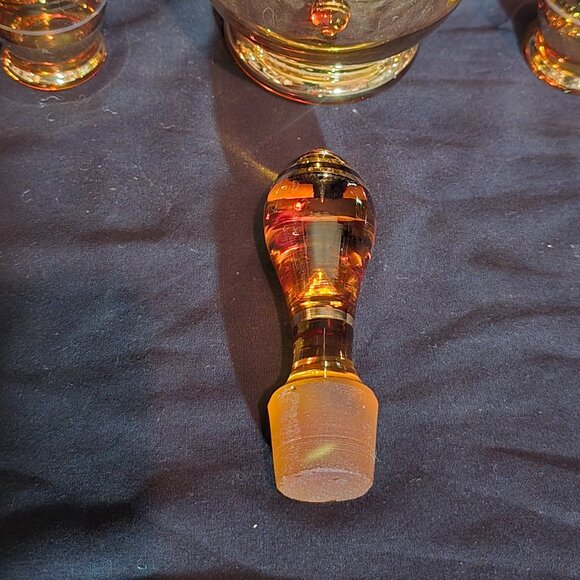 Vintage Bohemia Czechoslovakia Amber Gold Decanter Set (4 Glass / 1 Decanter) - Picture 5 of 6